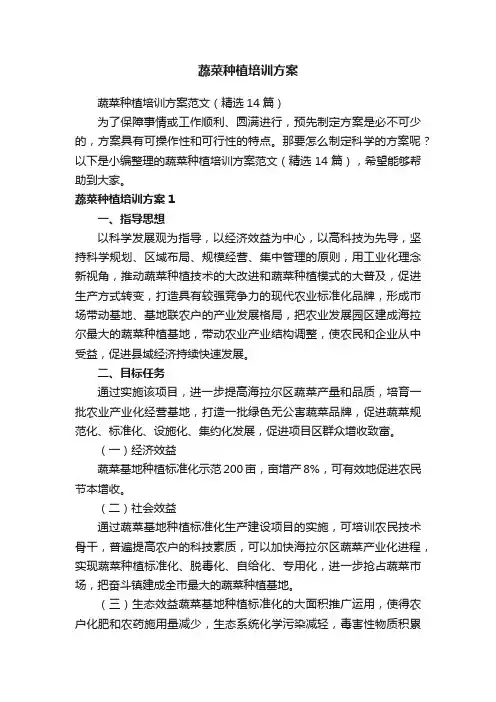 蔬菜种植培训方案范文（精选14篇）