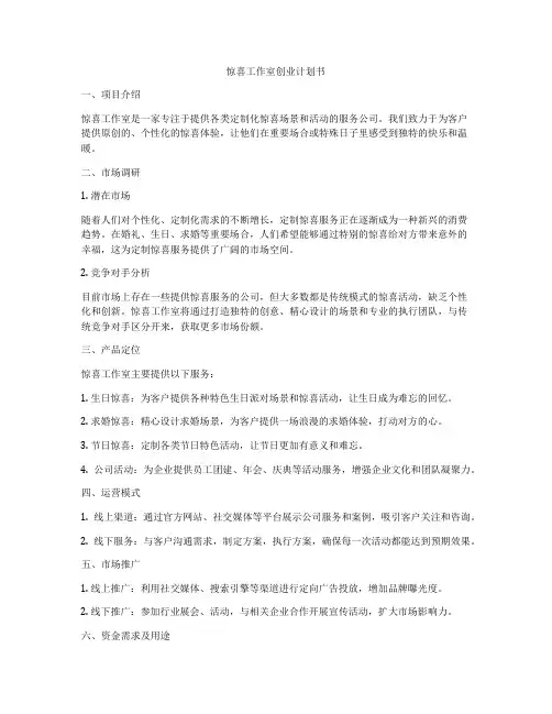 惊喜工作室创业计划书