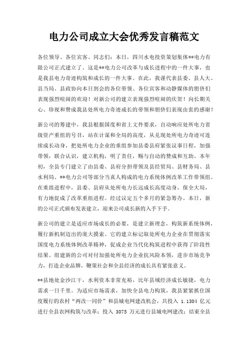 电力公司成立大会优秀发言稿三篇