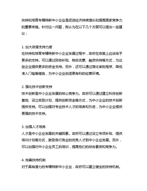 关于扶持和培育专精特新中小企业发展的建议