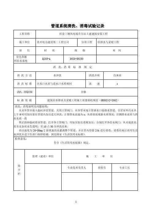 管道系统清洗、消毒试验记录