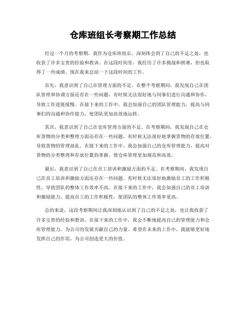 仓库班组长考察期工作总结