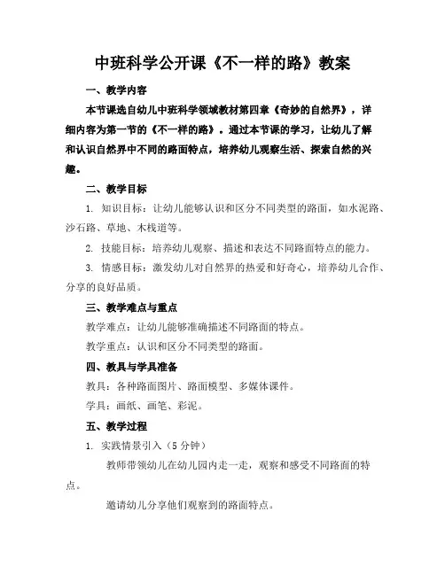 中班科学公开课《不一样的路》教案