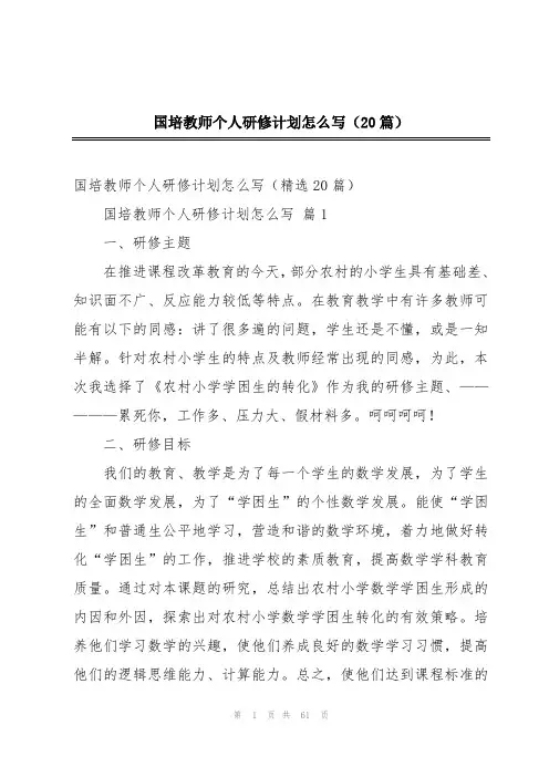 国培教师个人研修计划怎么写(20篇)
