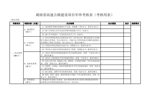 公路建设项目年终考核表(考核用表)