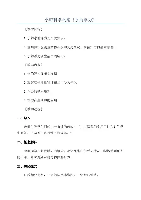 小班科学教案《水的浮力》