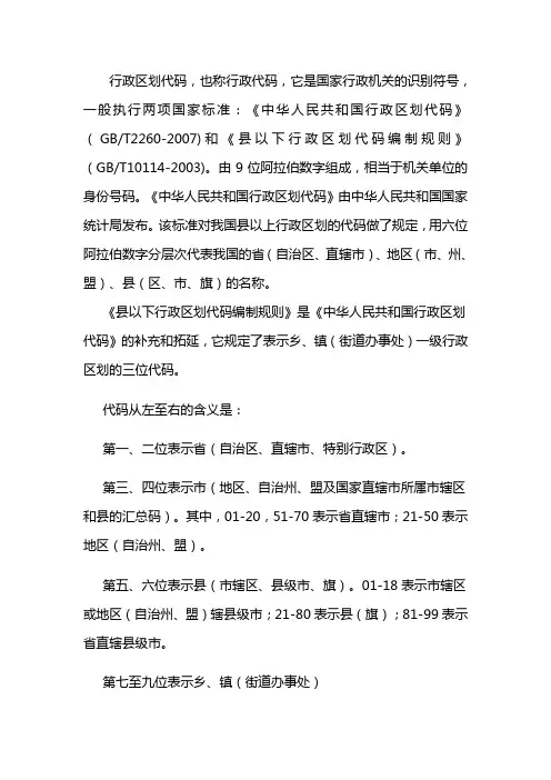 全国行政区划代码表