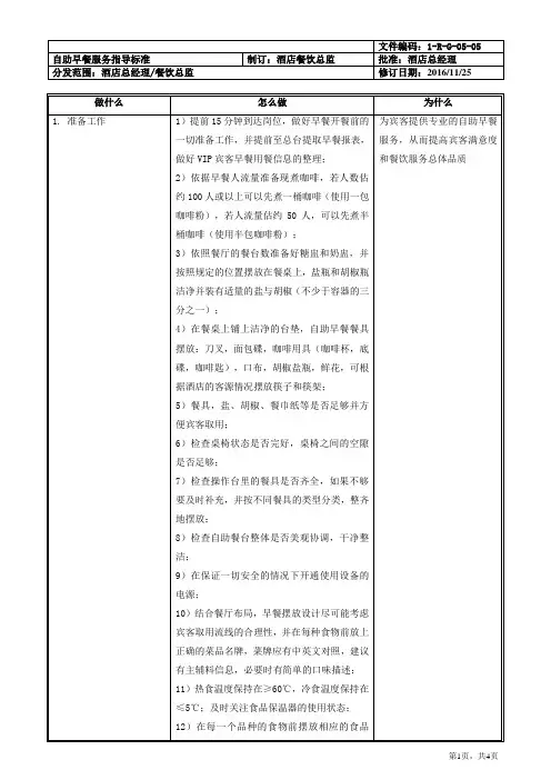 自助早餐服务指导标准