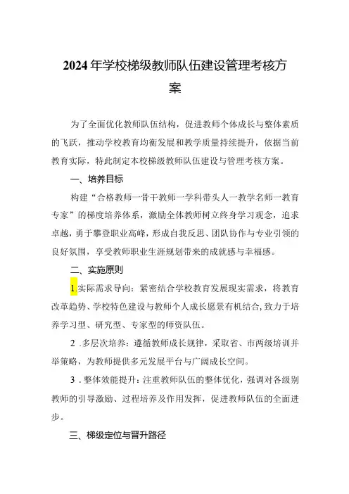 2024年学校梯级教师队伍建设管理考核方案