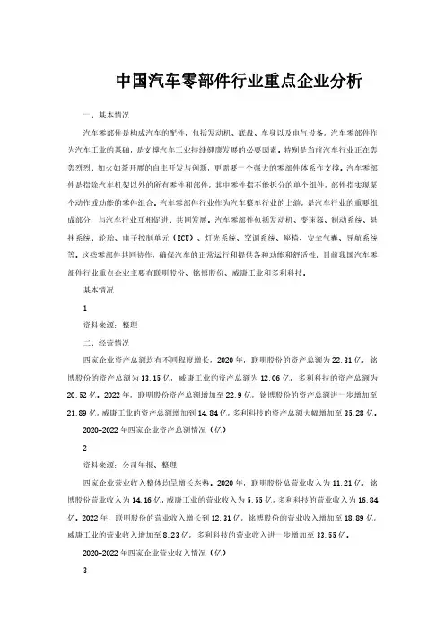 中国汽车零部件行业重点企业分析