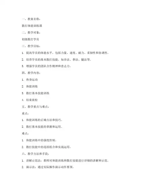 散打体能教案模板范文