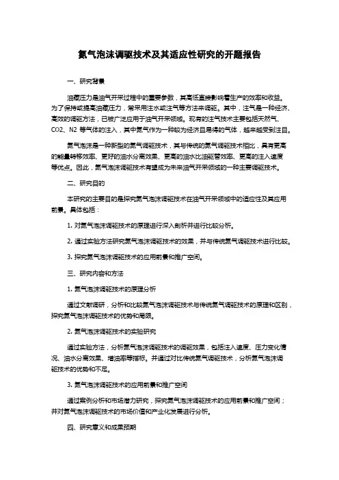 氮气泡沫调驱技术及其适应性研究的开题报告