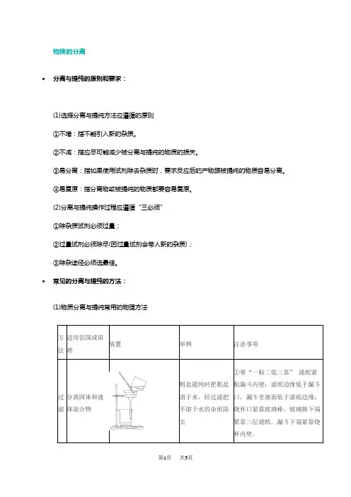 高中化学 物质的分离与提纯的原则和要求