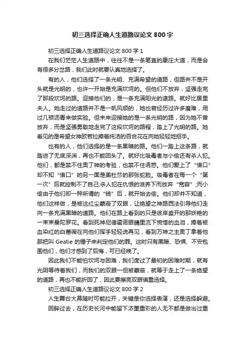 初三选择正确人生道路议论文800字