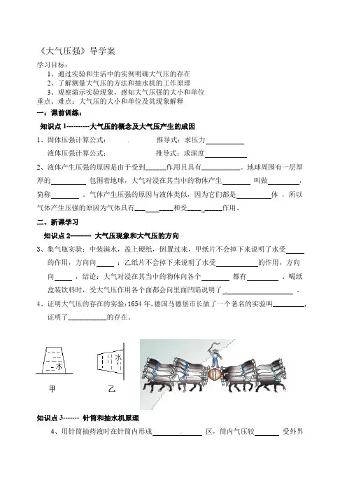 人教版-物理-八年级下册-《大气压强》导学案1
