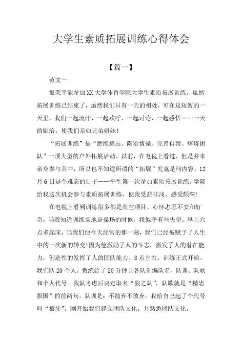 大学生素质拓展训练心得体会