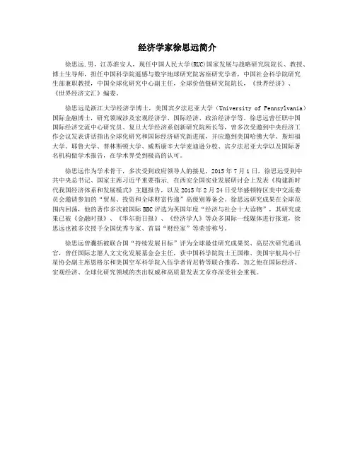 经济学家徐思远简介