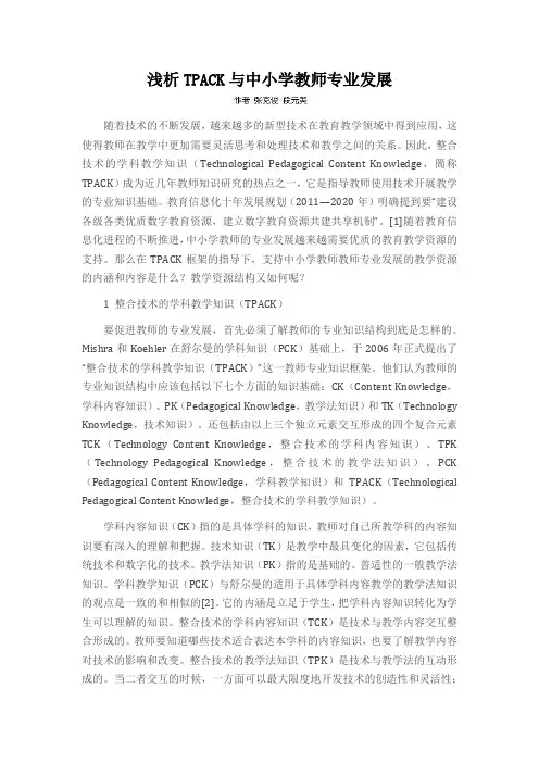 浅析TPACK与中小学教师专业发展