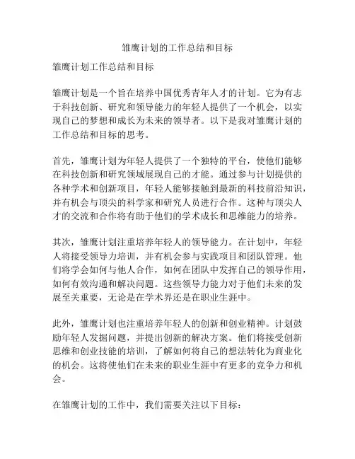 雏鹰计划的工作总结和目标