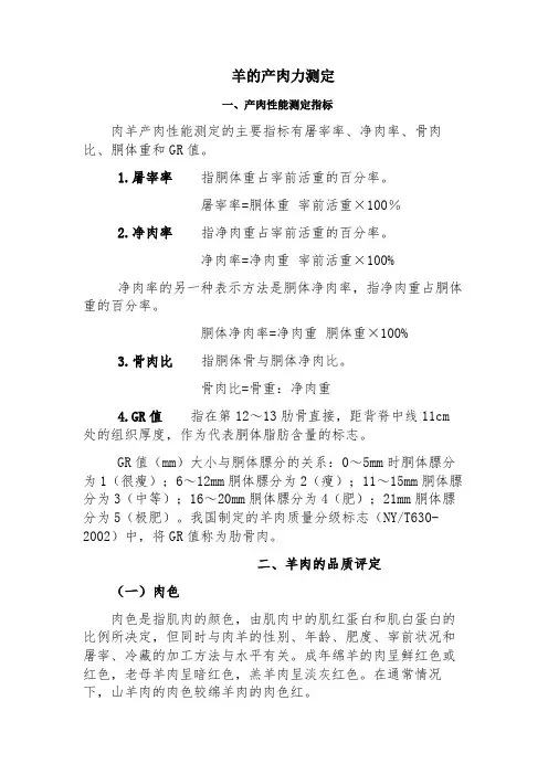 羊肉产肉性能指标测定