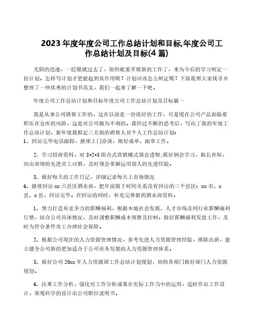 2023年度年度公司工作计划和目标,年度公司工作计划及目标(4篇)