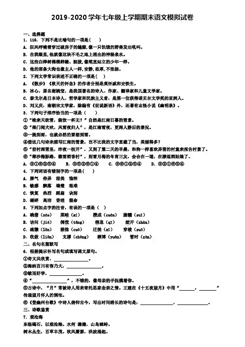 临沂市2019-2020学年七上语文期末检测试题