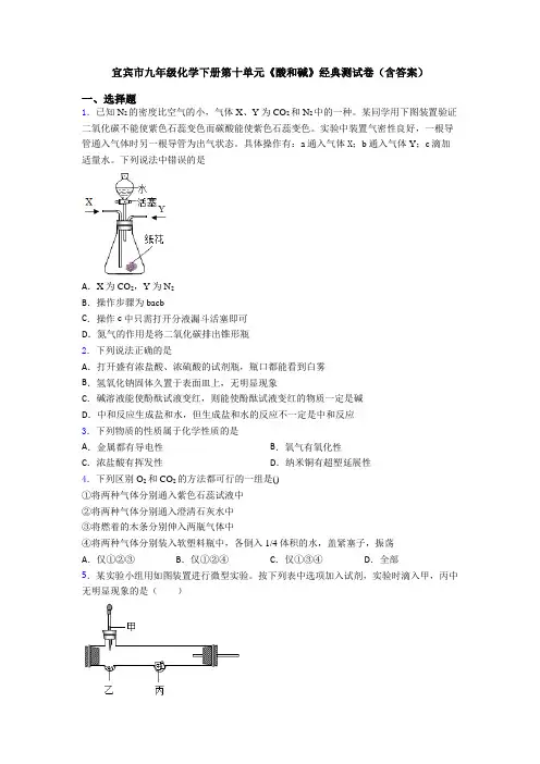宜宾市九年级化学下册第十单元《酸和碱》经典测试卷(含答案)