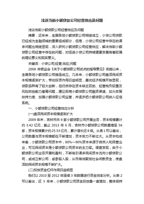 浅谈当前小额贷款公司经营效应及问题