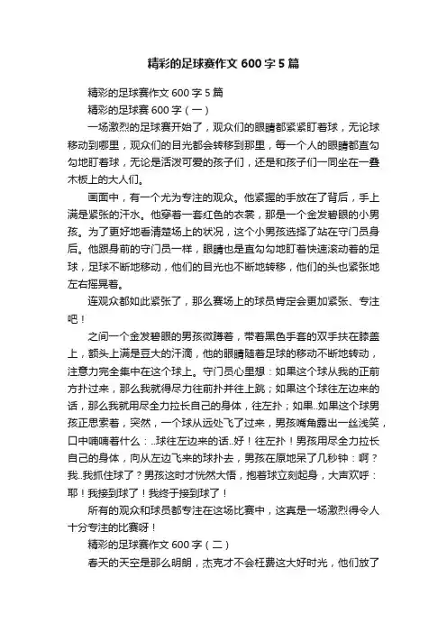 精彩的足球赛作文600字5篇