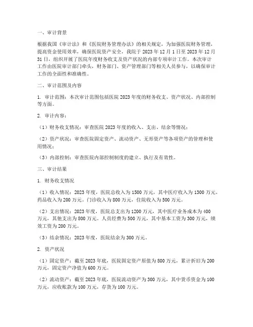 医院年终盘点审计报告