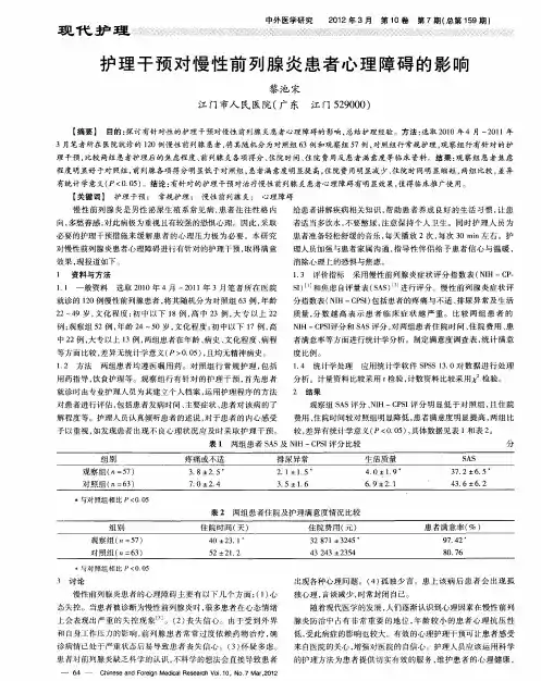 护理干预对慢性前列腺炎患者心理障碍的影响