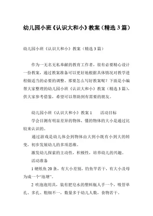 幼儿园小班《认识大和小》教案(精选3篇)