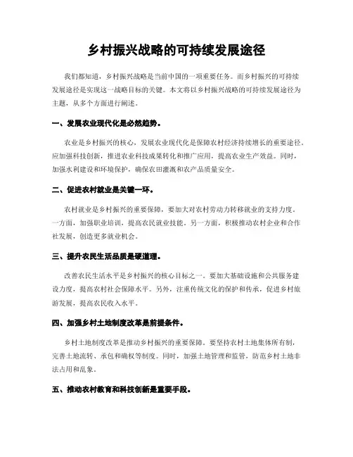 乡村振兴战略的可持续发展途径