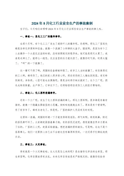 2024年9月化工行业安全生产的事故案例