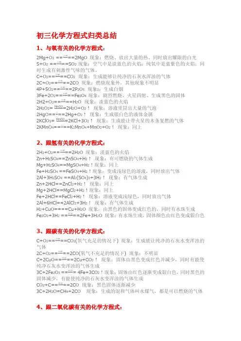 初三化学方程式归类总结