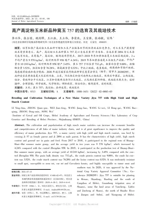 高产高淀粉玉米新品种冀玉757 的选育及其栽培技术