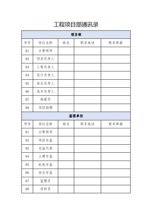 工程项目部通讯录