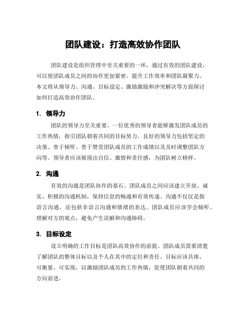 团队建设：打造高效协作团队