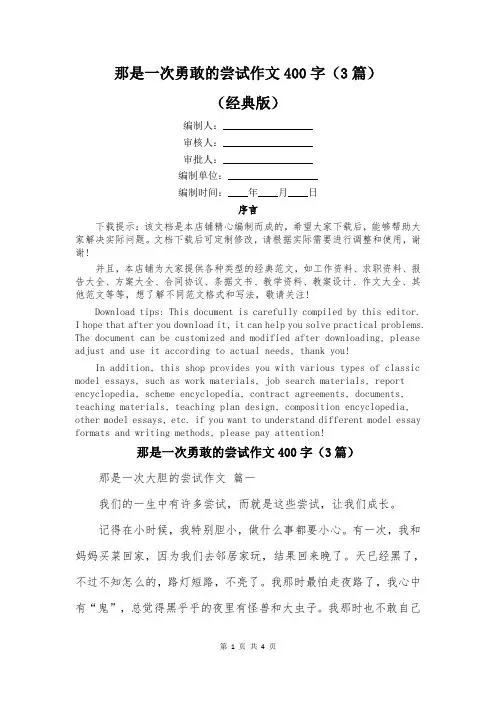 那是一次勇敢的尝试作文400字(3篇)