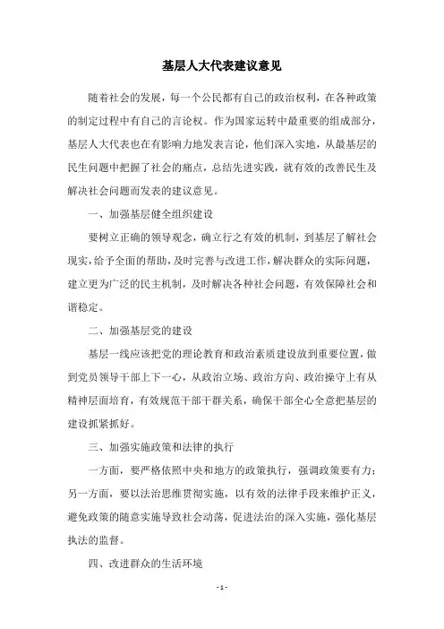 基层人大代表建议意见