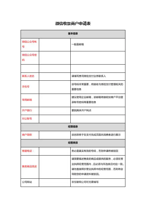 微信收款商户申请表