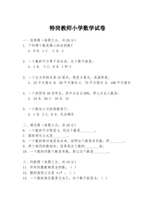 特岗教师小学数学试卷