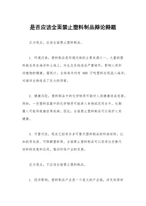 是否应该全面禁止塑料制品辩论辩题