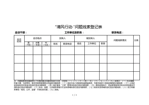 清风行动·2018问题线索登记表