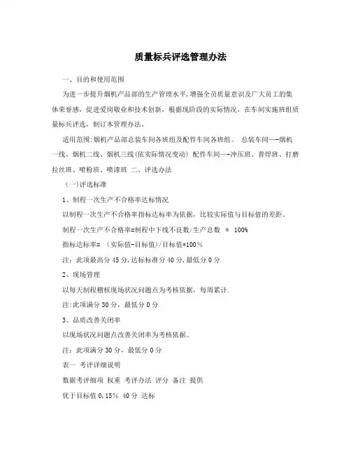 质量标兵评选管理办法