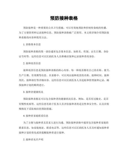 预防接种表格