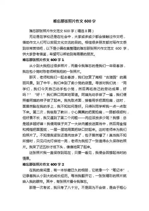 难忘那张照片作文范文600字（精选8篇）