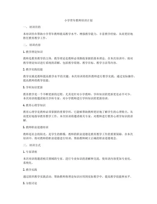 小学青年教师培训计划