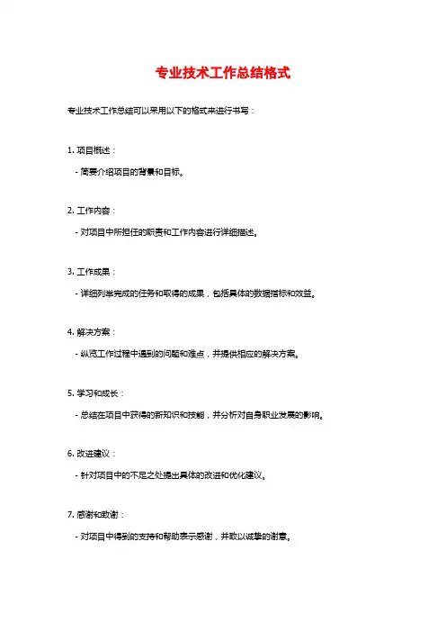 专业技术工作总结格式
