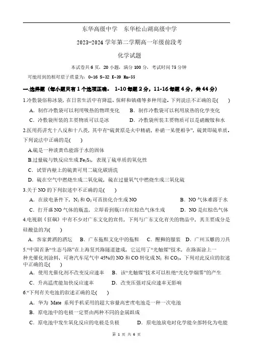广东省东莞市东华高级中学2023-2024学年高一下学期前段考试化学试题